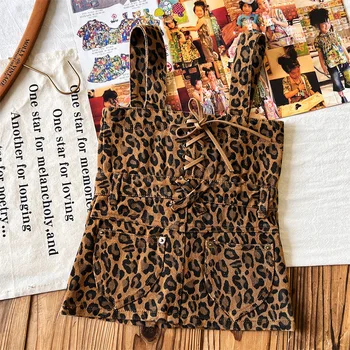 Japanese children's clothing girls Summer Hot girl vest dress Leopard Print Suspender