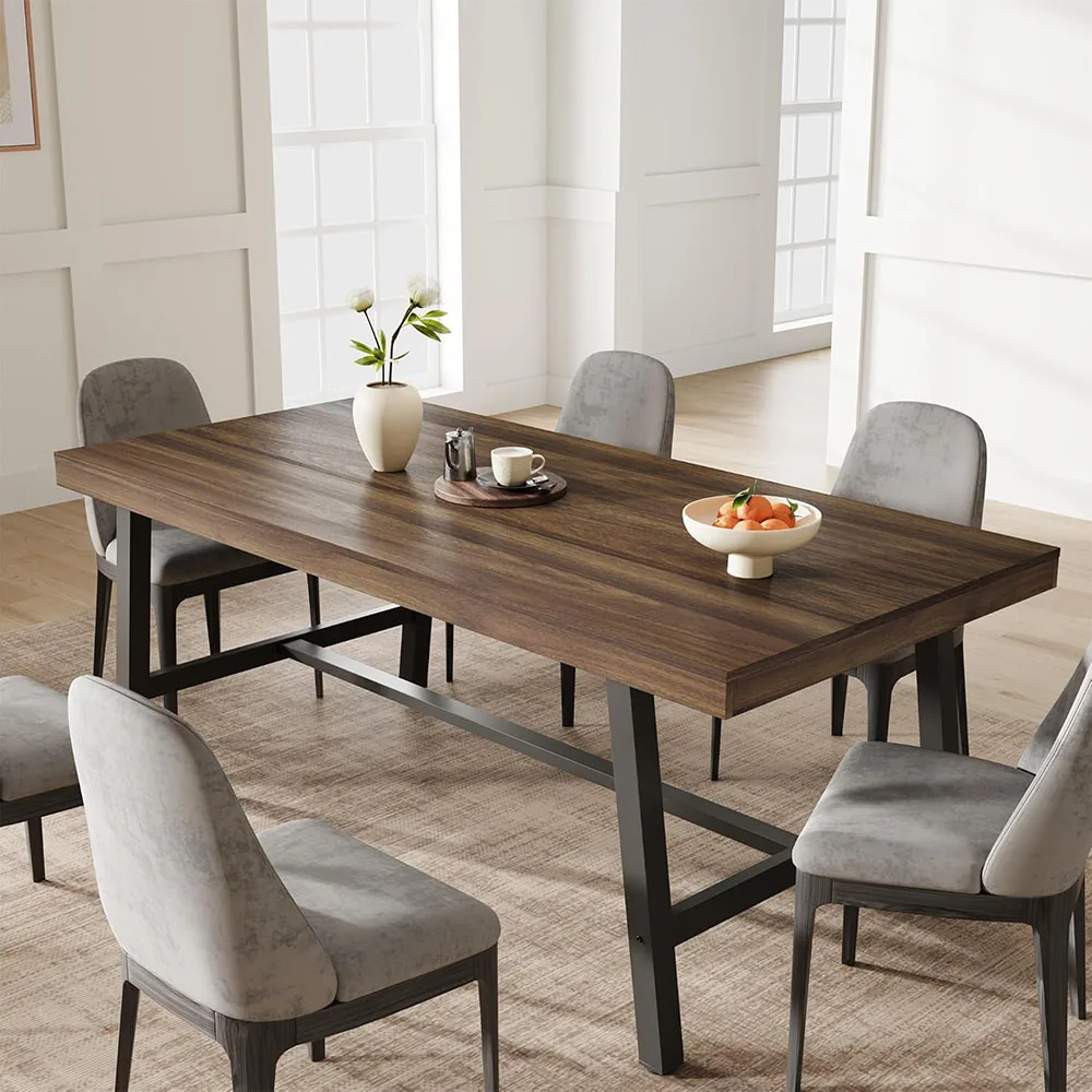 Modern Dining Table for 6-8 People 70.87 in Long Wooden Dining Room Furniture with Sturdy Metal Frame & Rustic Brown