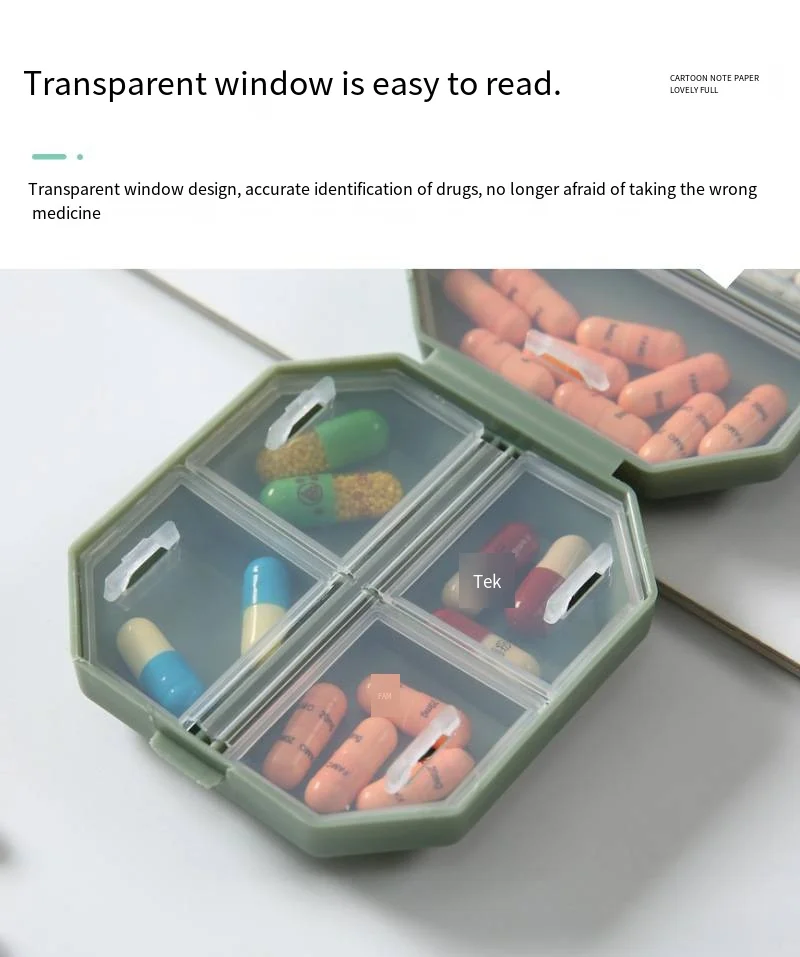 Portable mini six-compartment pill capsule packing box Household moisture-proof sorting cubicle pill box details