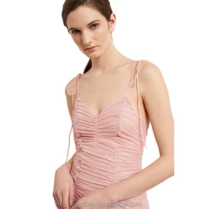 Lady Dress in Light-Red Bodycon Style with Wrinkled Effect Bright and Casual for Everyday Wear