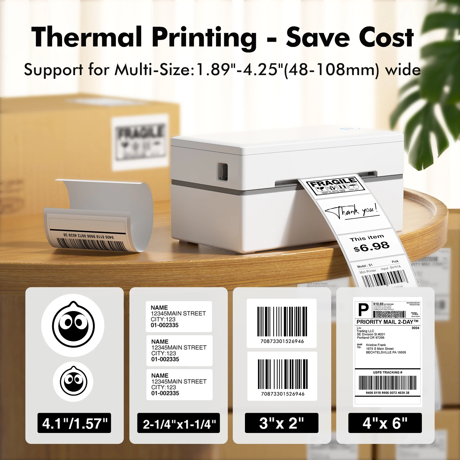 Luck Jingle  110mm Sticker Waybill Printer for Express Logistics 200dpi GD985 USB BT Shipping Barcod Printer5