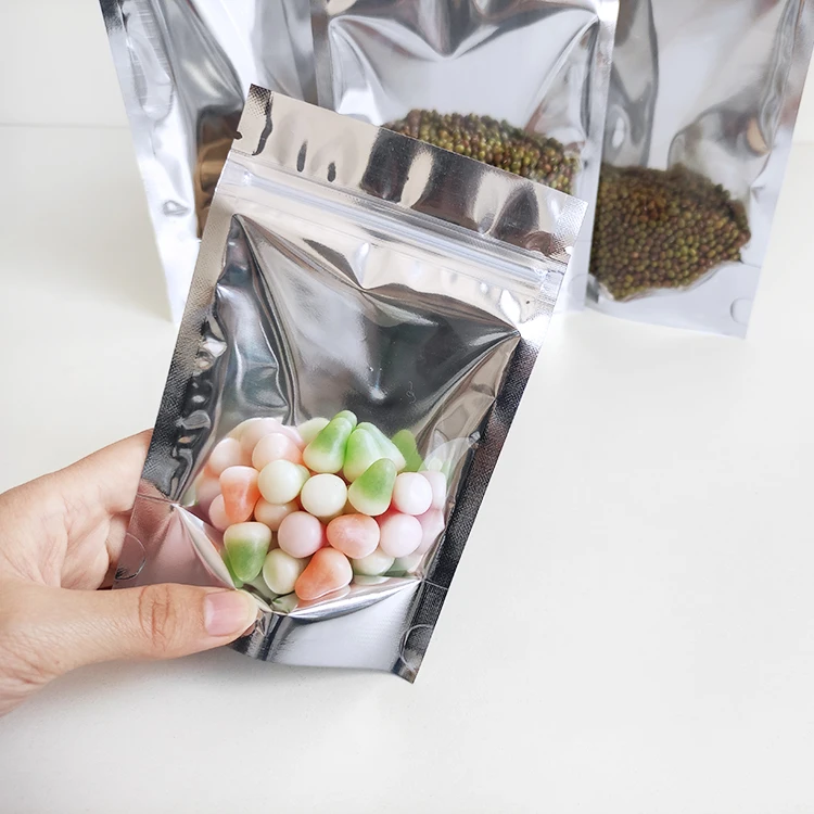 Wholesale Clear Front Silver Aluminum Foil Stand up Pouch