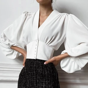 Lantern Sleeve Slim Shirt 2022 Autumn Spring Harajuku Tshirt  Women Office Blouse Tops