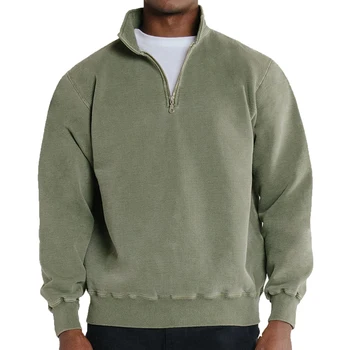 Custom Logo High Quality Quarter Zip Pullover 100% Cotton Warm Heavyweight Men's Sweatshirt