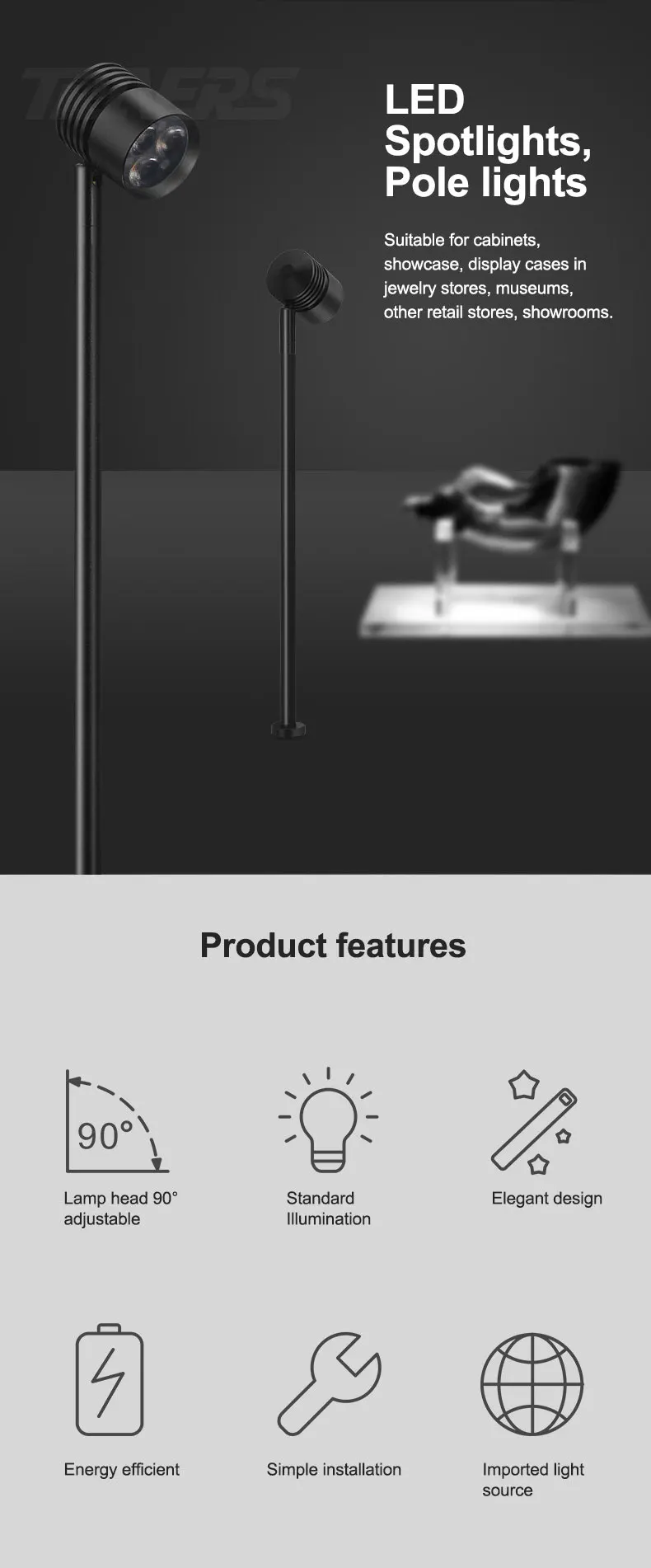 Vertical Pole Spotlights Lights Adjustable Holder Jewelry Spotlight