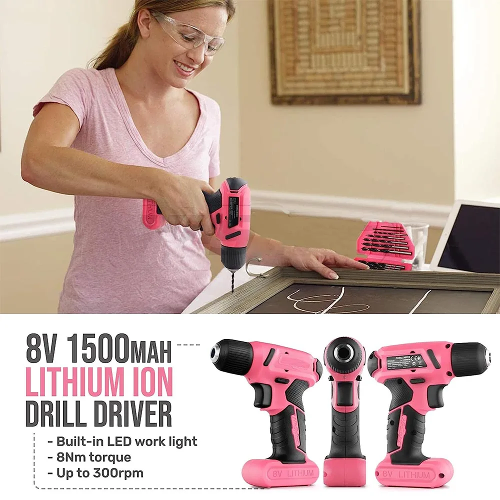 Pink 8v Electric Drill Driver Household Power Screwdriver Diy Household ...