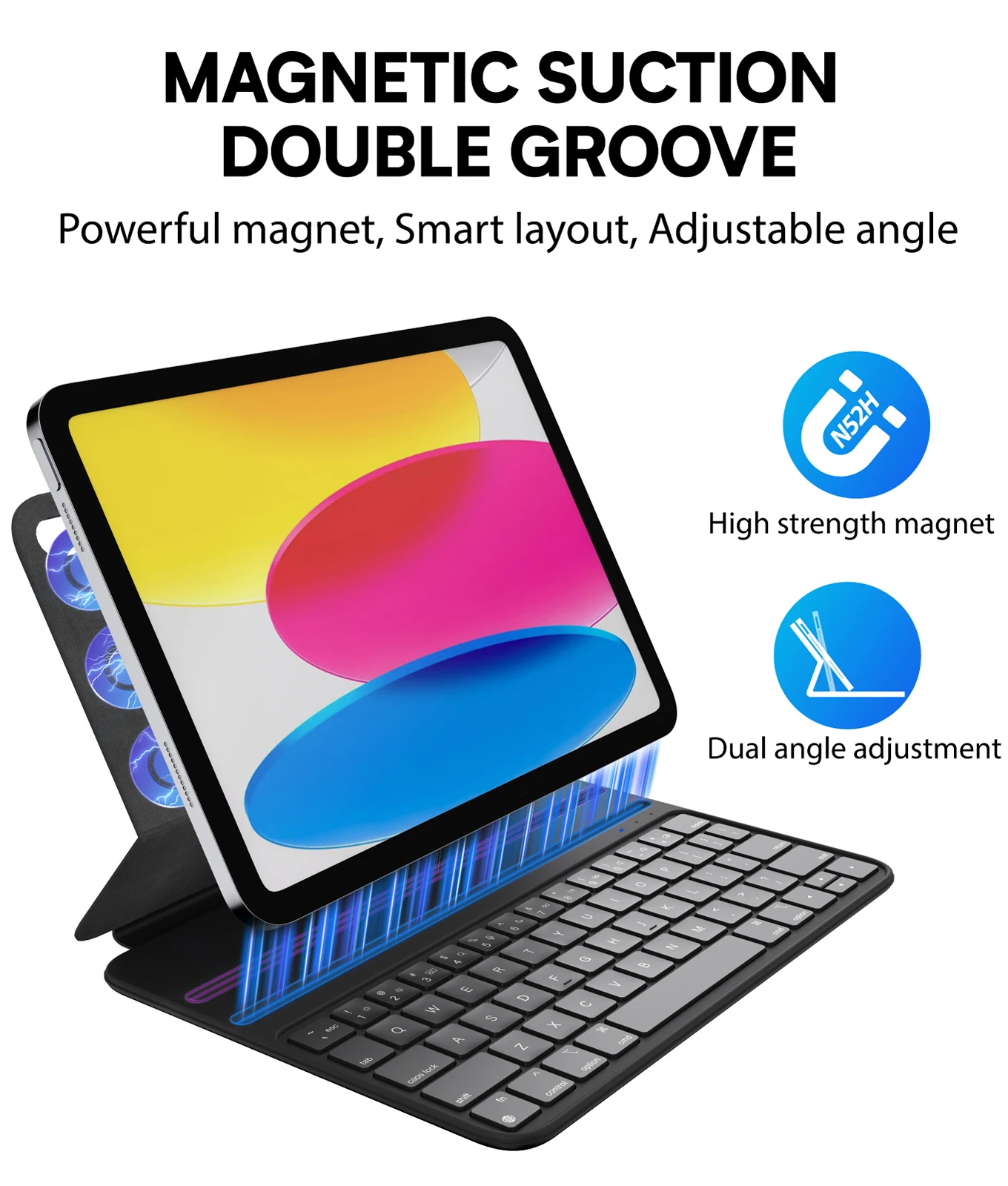 Laudtec F15 F16 Double Groove Magnetic Keyboard Case with Trackpad, Ultra Thin Design for iPad 10, iPad Pro and iPad Air