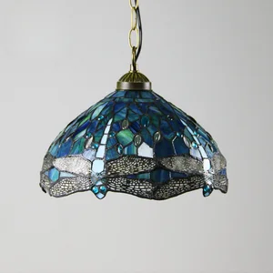 JACKSUN Tiffany Rosebush Modern Pendant Lights Stained Glass Hanging Pendant Lamp for Bar Club Hall Ceiling Decoration