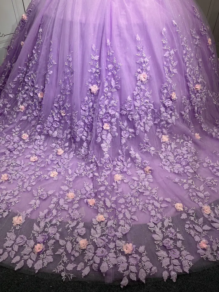 sexy gold dress 3D Flower Lilac Sweet 15 Dress Off the Shoulder Quince Dress 66601 –  Viniodress