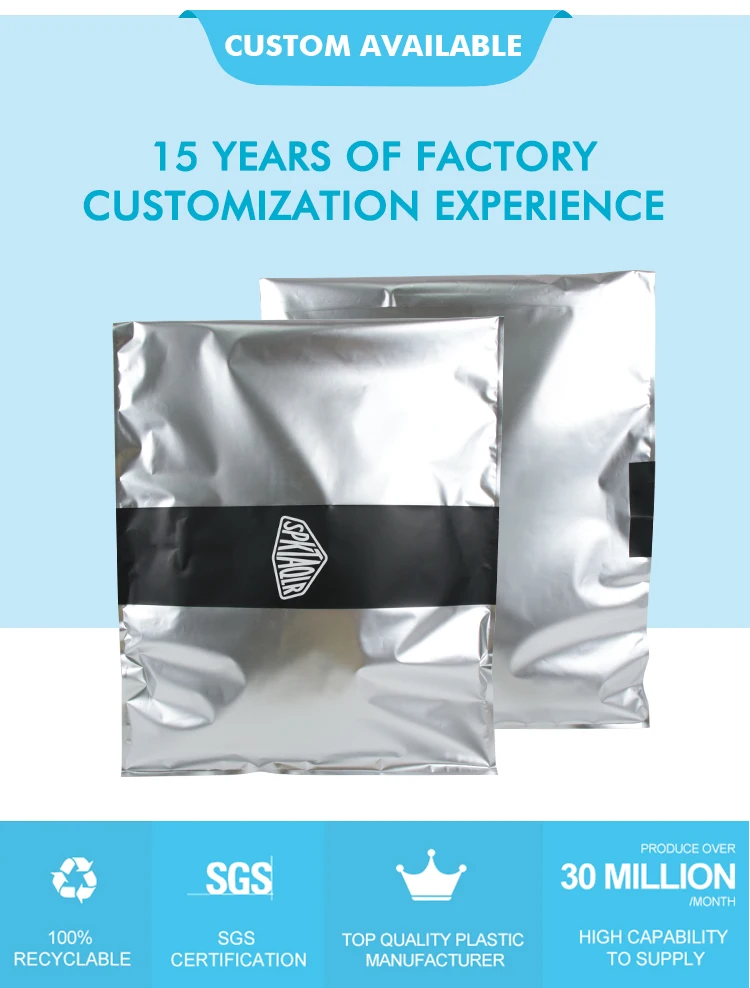 Custom Printed Matte Metallic Shipping Mailer Bags Foil Aluminum Mailing Bags Waterproof Silver