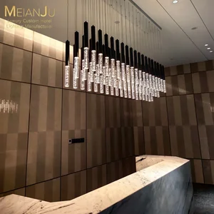 Luxury Style Stainless Steel Body Ceiling Chandelier with Frosted Crystal Bubble Column for Hotel Projects