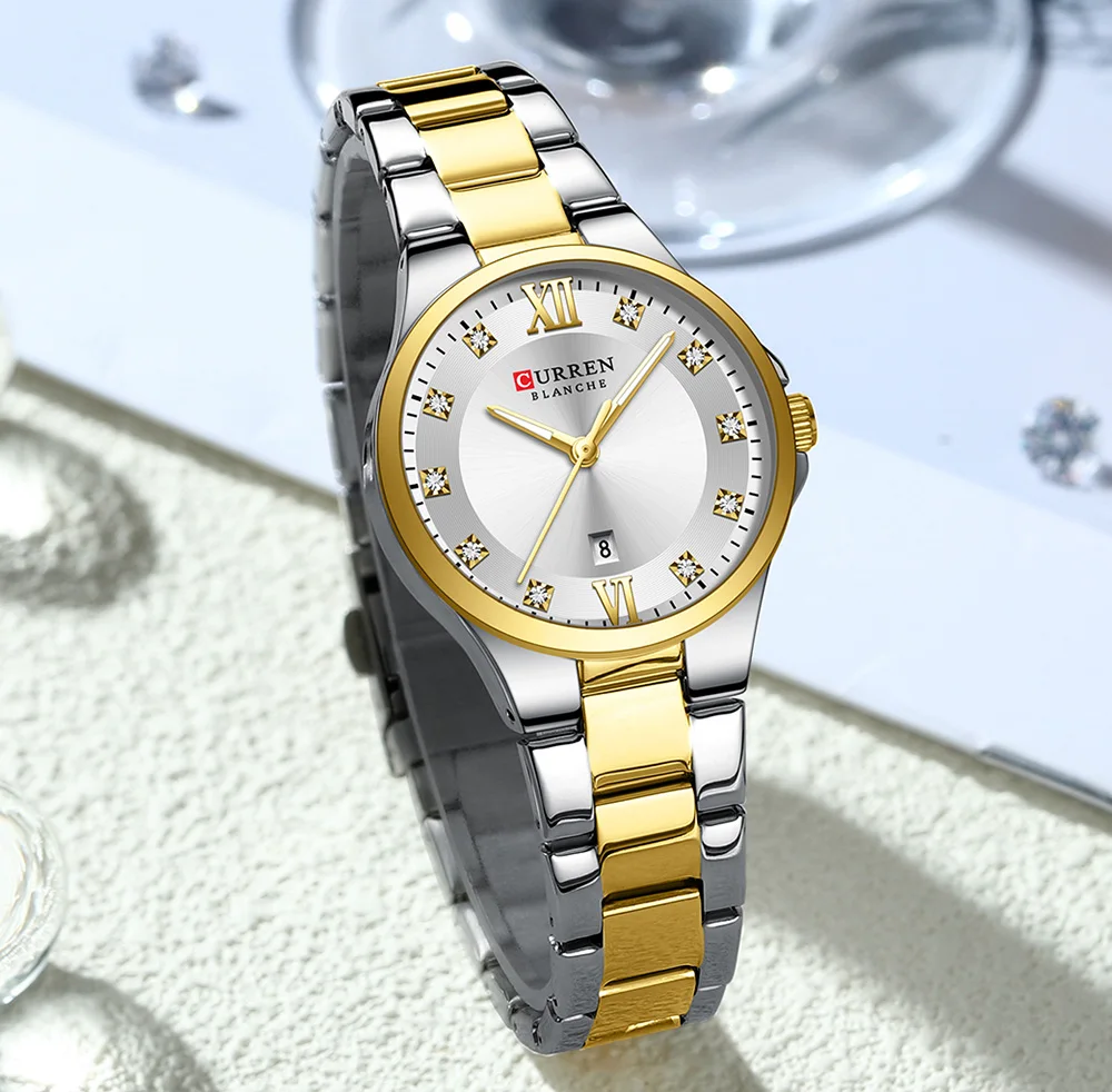 Curren 9107 Original Quartz Watch for Women Fashion Elegant Ladies Watches Stainless Steel Strap Waterproof Women's Wristwatch