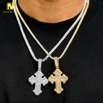 Baguette cut CZ diamond cross pendant hip hop jewelry men iced out brass cubic zirconia  cross pendants