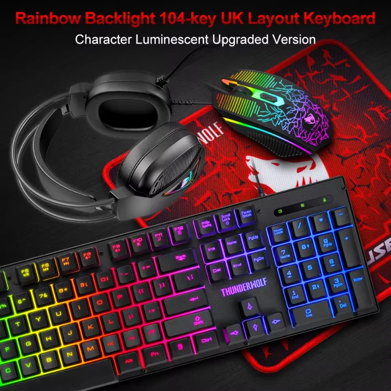 Hot Sale 4 in 1 Portable Wired Gaming Keyboard and Mouse Mousepad Headphone 4 in 1 Combo aperçu 4