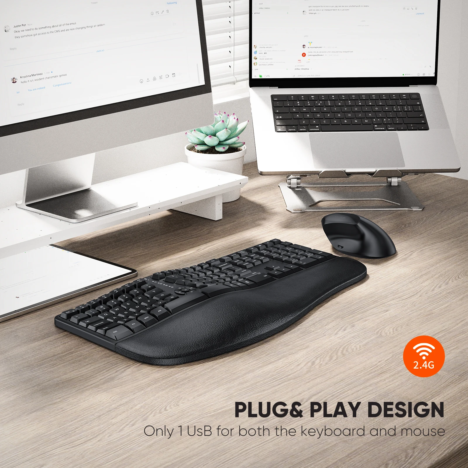 MEETION DirectorC Keyboard Ergonomic Leather Palm Rest Wireless Multi System Keyboard Wrist Rest Pad Ergonomic Soft Mem