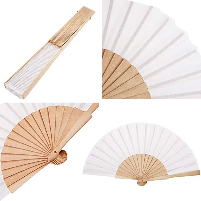 Custom Printing Fabric Foldable Hand Held Fan Bamboo And Wooden Fan
