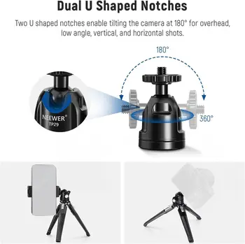 NEEWER Mini Metal Table Tripod with 360° Ball Head, Supports Vertical Recording and Handle, Portable Travel Tripod with 1/4 product image