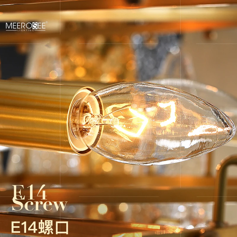 Meerosee Frosted Transparent Glass/ Gold Embossed Leaves Chandelier Coppery Lamp Body Decorative Lighting MD86819