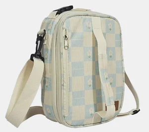Expandable Corduroy Insulated Lunch Bag, Thermal Cooler Tote with Adjustable Crossbody Strap & Floral Checkered Pattern