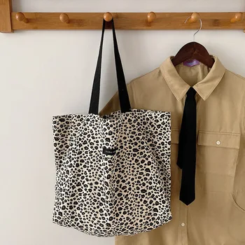 Stylish Leopard Print Canvas Large Women Sling Shoulder Bags Casual Big Bag Trendy Lady Handbag
