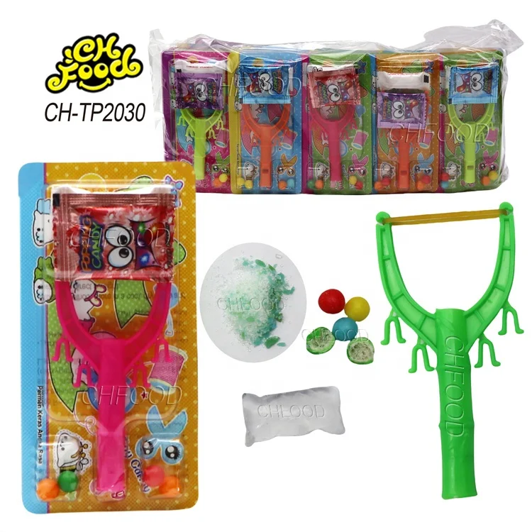 Hot Selling Manufacturer Custom Catapult Toy Small Plastic Slingshot Toy with Jelly Pudding Popping Candy and Puffed Candy Sweet