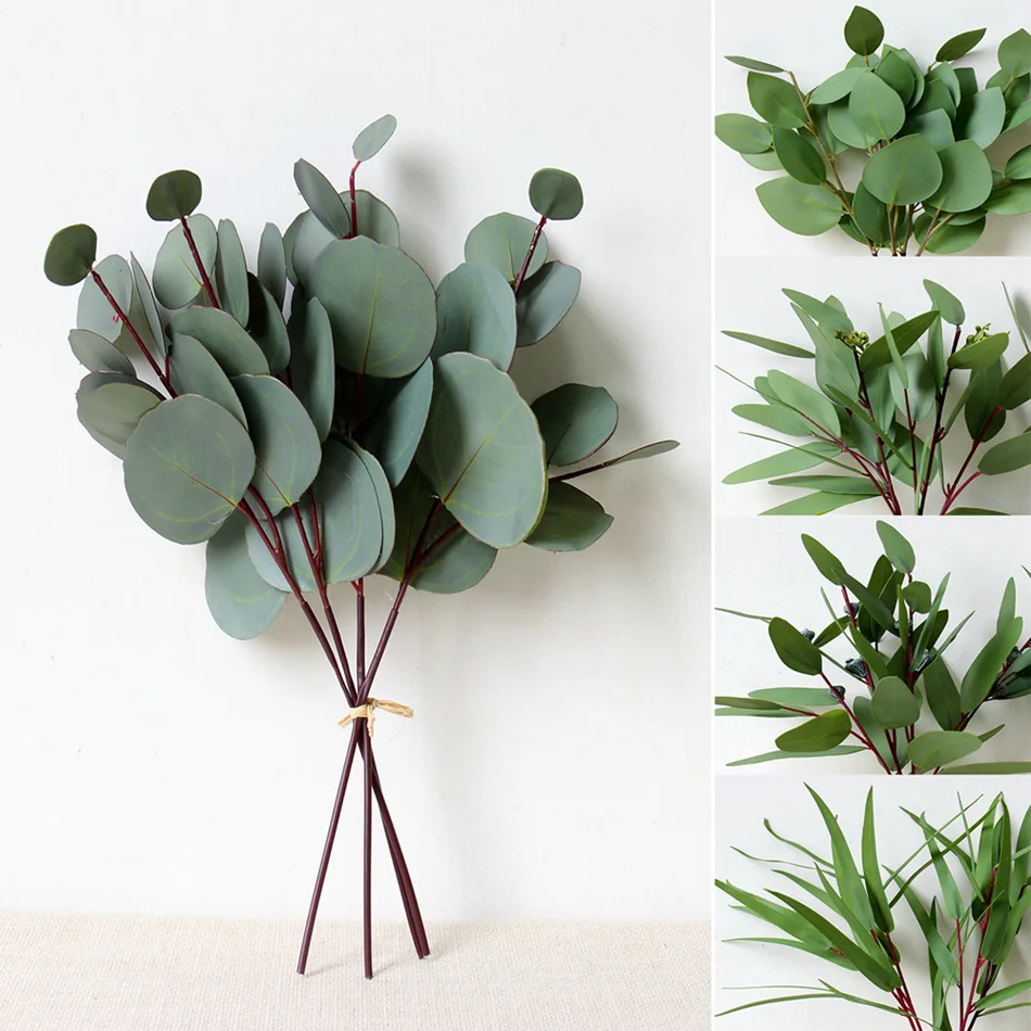High Quality PVC Artificial Silk Cloth Round Eucalyptus Leaves Heart Shape Eucalyptus Leaves for Wedding Decorative