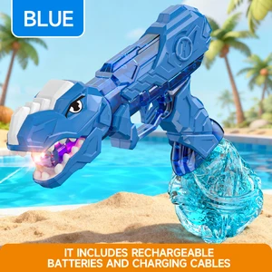 8M Distance Shooting Electric Dinosaur Water Gun With Light Plastic Toy Water Gun