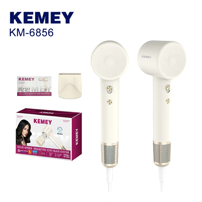 Kemei KM-6856: malý sušička vlasů pro ženy, výkon 1600 W, dvě rychlosti, 110 000 ot./min, negativní ionty, péče o vlasy, magnetická tryska, zástrčka pro EU, elektrická sušička vlasů