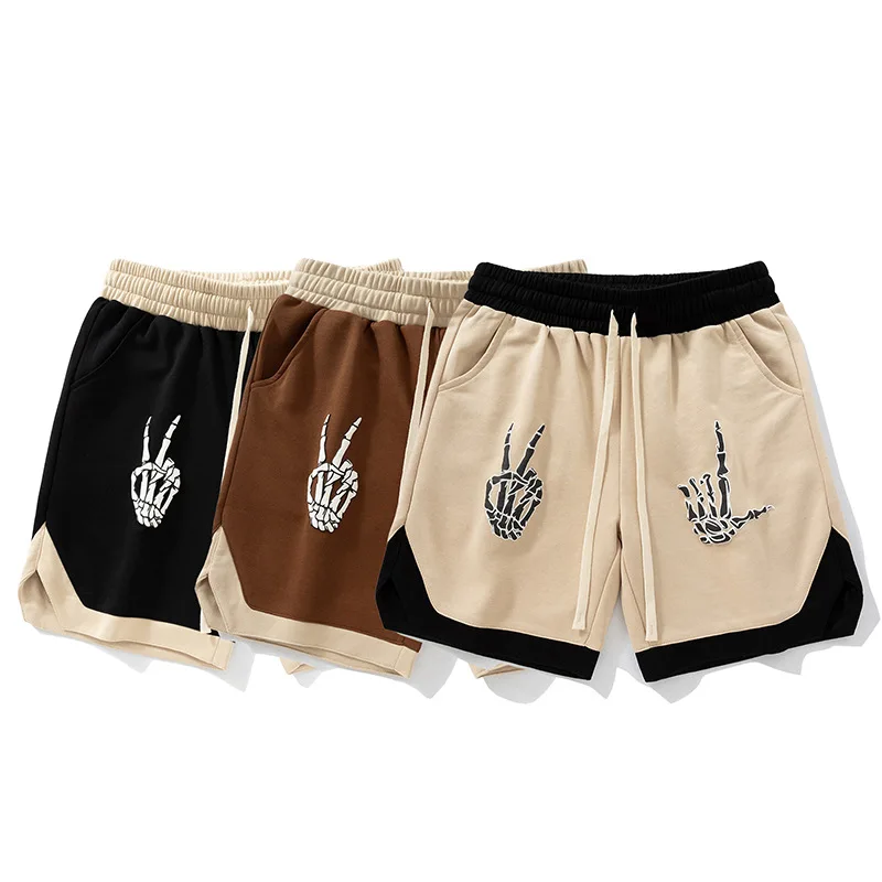 OEM Custom Herren Gym Workout Shorts 100% Polyester Street Wear Hip Hop Color Block Mesh Shorts Puff Print Sweat Shorts456_voghion.com
