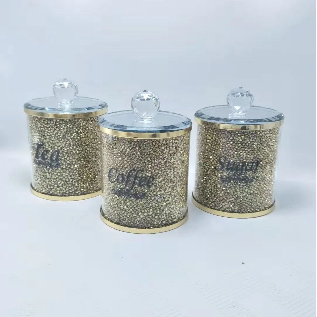 Sparkling Gold Glass Diamond Decoration Food Storage Jar