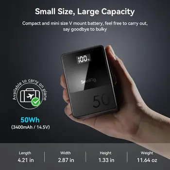 SMALLRIG V Mount Battery VB50, 50Wh / 3400mAh V-Mount Battery for DSLR Camera, Camcorder, Monitor, Phone, Green - 4872 detail image