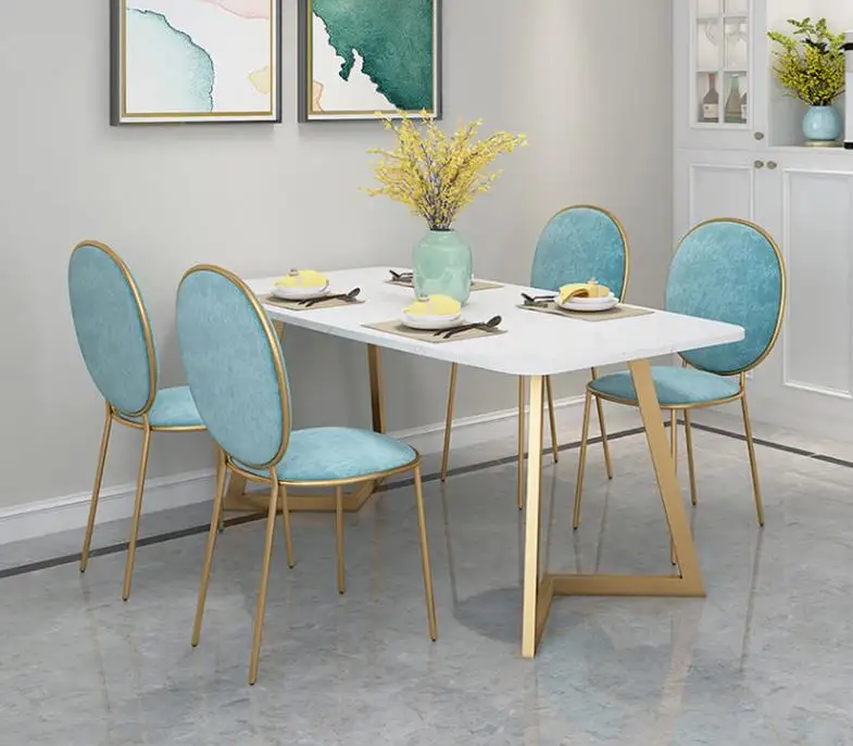 Nordic ins style marble household dining table and chair combination wrought iron hotel dining table cafe restaurant table