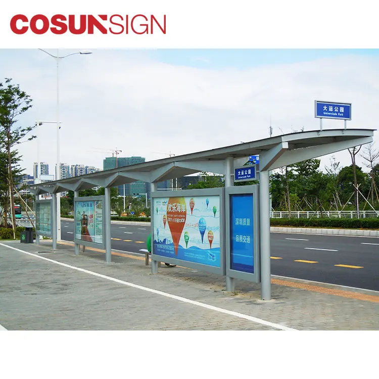 Low Power Consumption Galvanized Iron Solar Bus Shelter with LED Light Box
