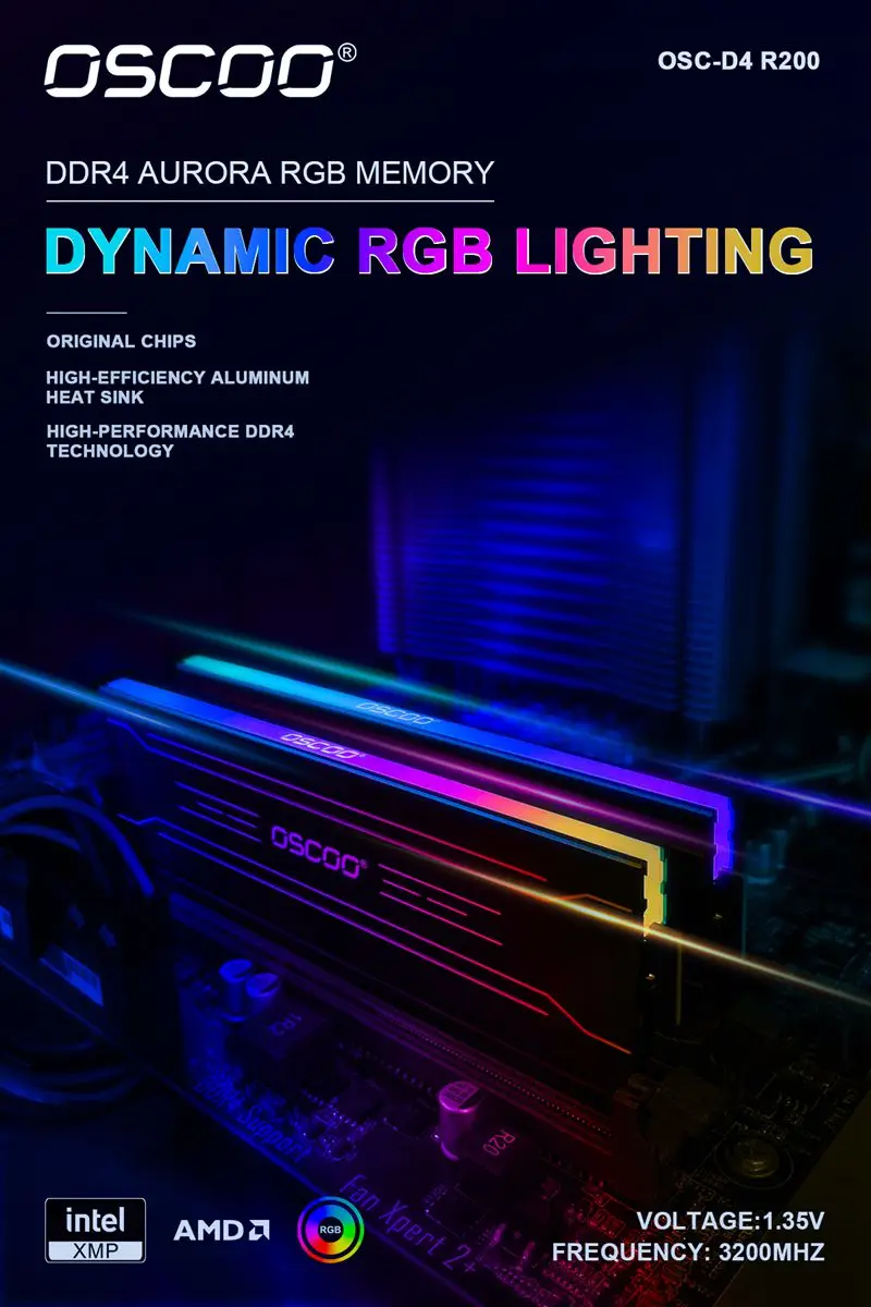 OSCOO DDR4 Ram 8GB X2 RGB Memory 3200MHz 3600MHz DDR for Gaming