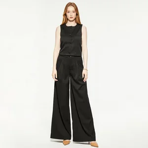 New Women Office Lady Style Fashion Vest Suit Single Breasted Stand Collar + High Waist Pocketed Satin Fabric Breathable Set