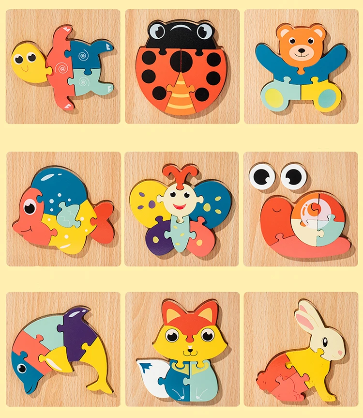 Montessori 3D Puzzle Cube Board Games DIY Cartoon Animal Wooden ...
