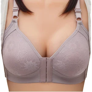 Huangcao New Thin Breathable Wire Free Push-Up Anti-Sagging Comfortable Adjustable Straps Front Closure Solid 3/4 Cup Summer Bra