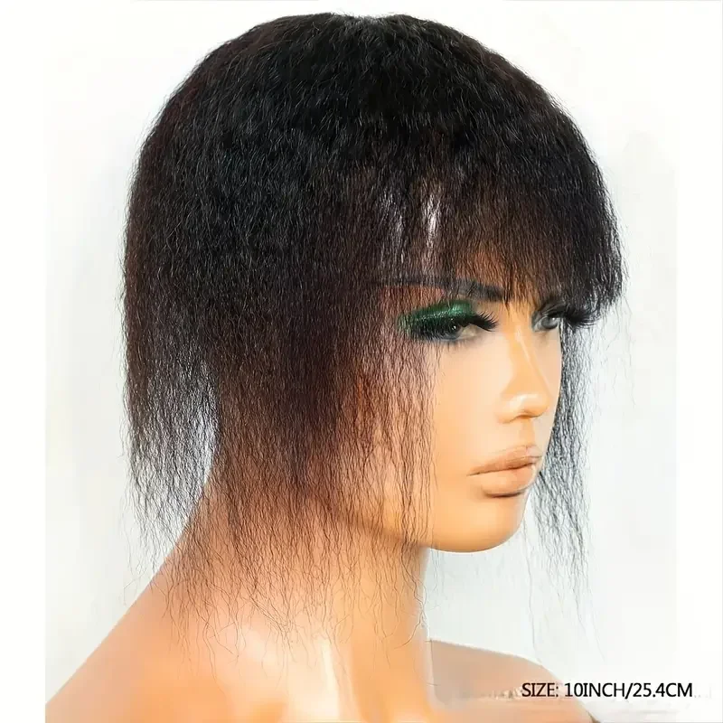 Kinky Straight Hair Clips Echthaar Topper mit Pony Clip in Extensions Naturfarbe_voghion.com