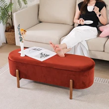 Storage Ottoman Velvet Fabric Upholstered Footstool Bed End Bench for Living Room Bedroom Entryway