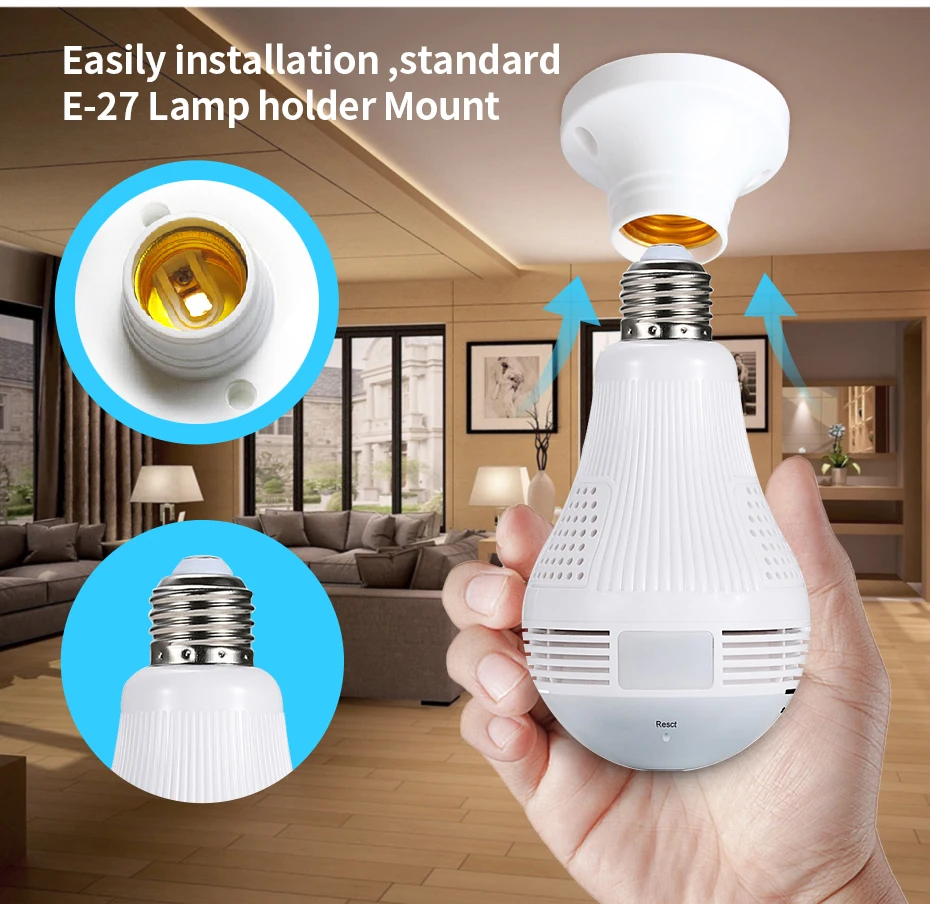 LED Wifi IP Bulb Fisheye 960P for Smart Home Light Bulb With 360 Wifi Indoor 360 Panoramic Bulb Camera