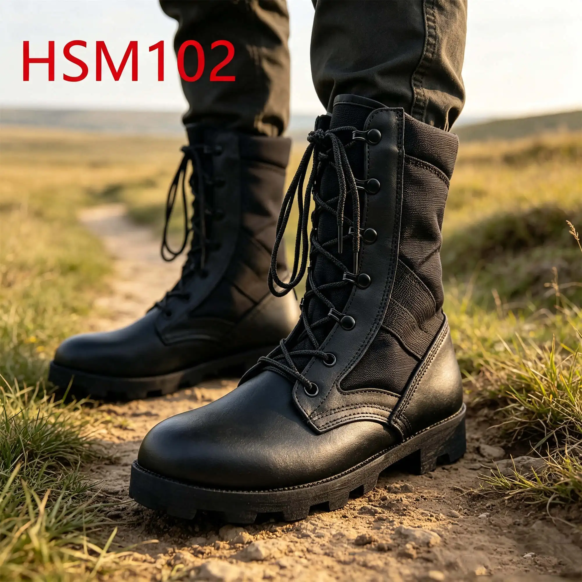 ZYF,Water Repellent Nylon Fabric 8 Inch Men Leather Boots for Retail Super Hard Rubber Outsole Hua Singh Combat Boots HSM102