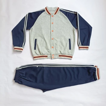 100sets custom gray kids top+kids pants fashionable summer winter japanese chinese africa girl sports school uniform wholesaler