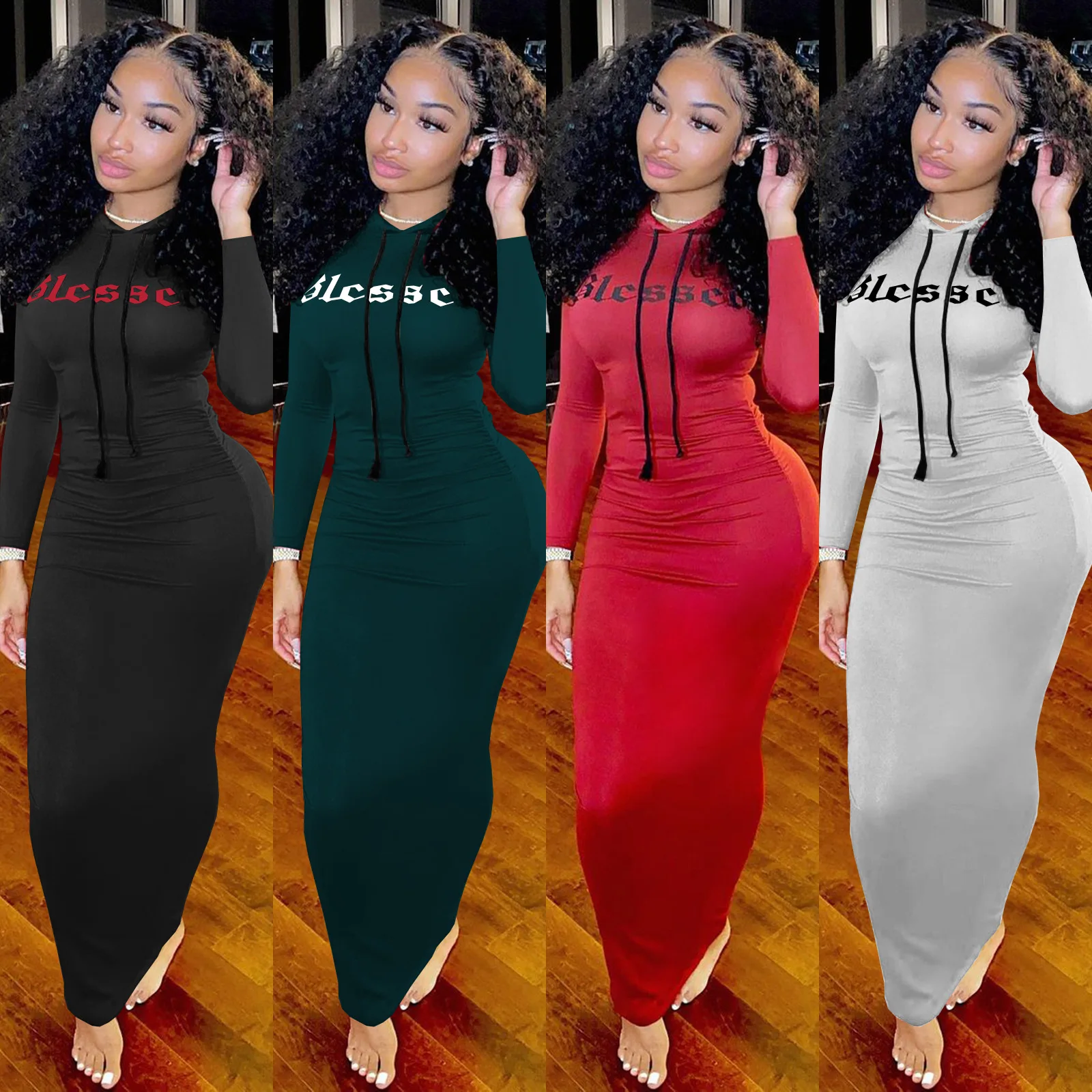 bodycon hooded maxi dress