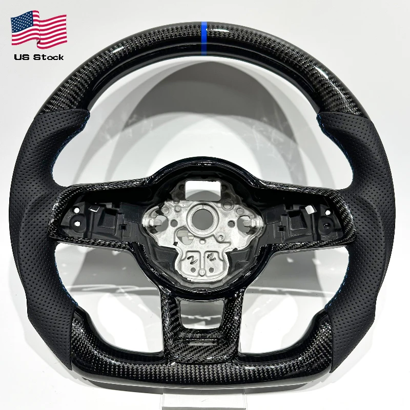 Carbon Fiber & Leather Steering Wheel for VW Golf MK7 GTI / R – Blue Accents