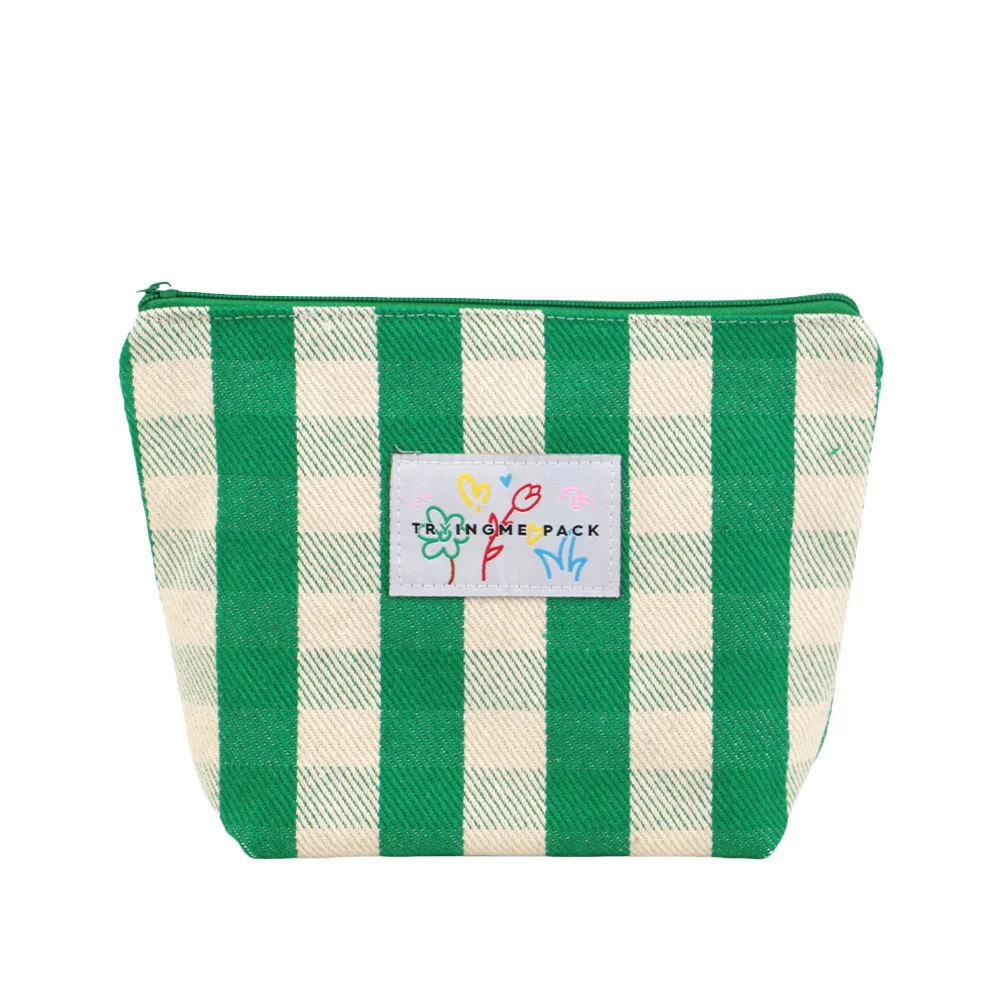 Large Eco Cotton Canvas Cosmetic Make Bag Travel Cosmetics Wash Bag Zipper Customizable ODM Stripe Pattern Portable for Toiletry