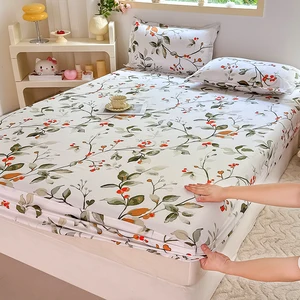Wholesale Custom Printed Soft Polyester Fitted Bed Sheet Non-Slip Pillowcase Plain Style Mattress Protector for Home Hospital