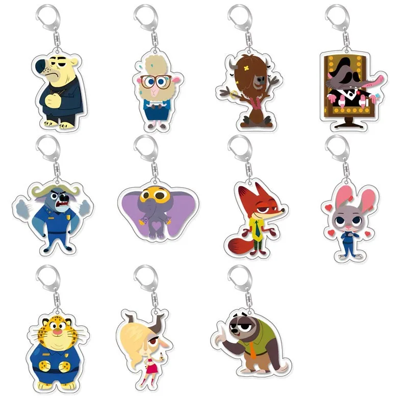 Factory Custom Zootopia Animal Printed Keychain Creative Cute Cartoon Acrylic Key Ring Plastic Keychains
