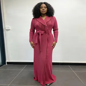 Large-sized Pleated Dress for Wholesale in Stock with Fringes and Thick Fabric