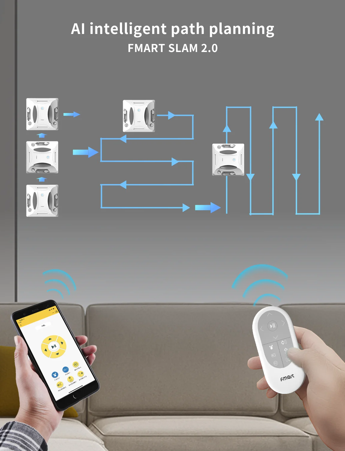 Fmart W6 Square 2025 Smart Electric Window Cleaner App Control Multiple Safety Protectors Remote Control for Household Windows