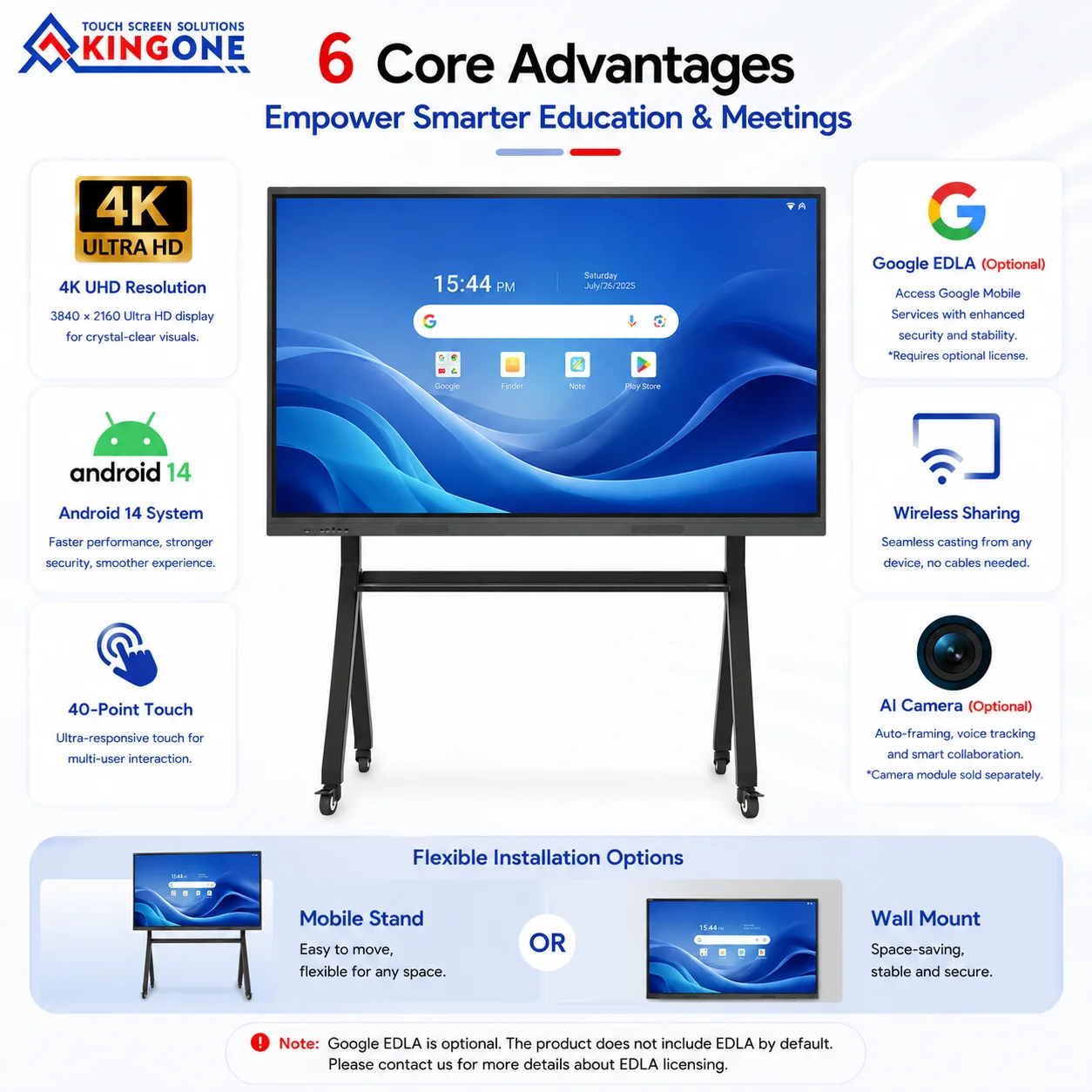 KINGONE Cheap Price 65 75 86 100 Inch LCD Digital Display Infrared AI Classroom Interactive Smart Board Touch Screen Whiteboard